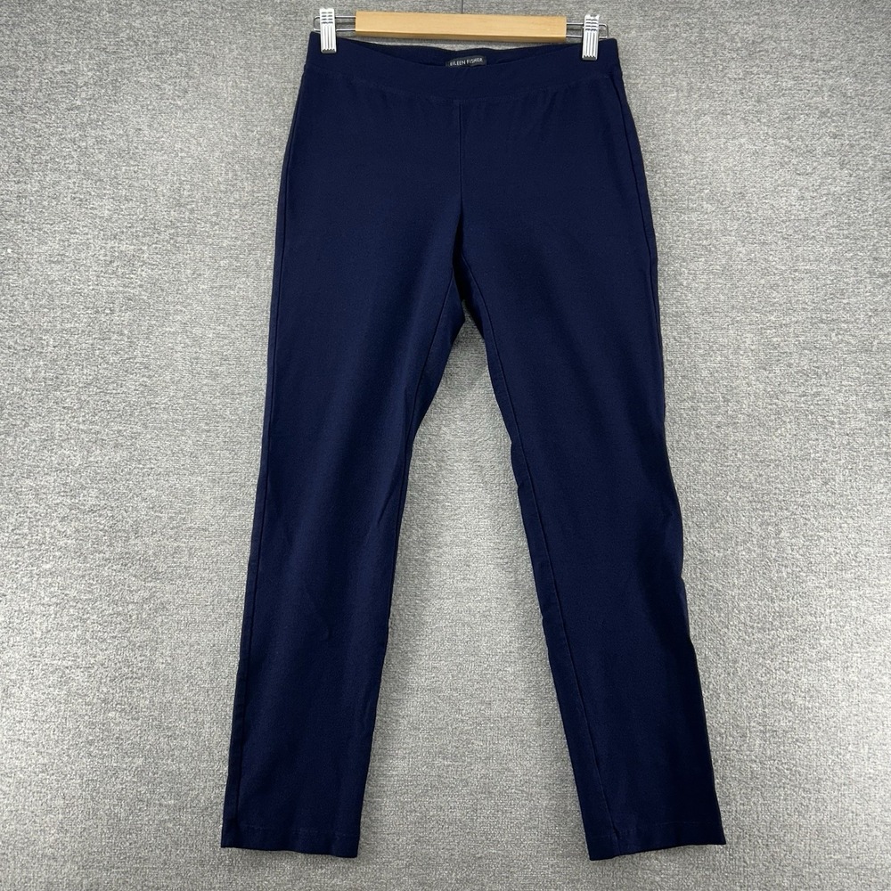 Eillen Fisher Pull Up Pants Women Size XS Blue Elastic Waist Straight Leg Casual